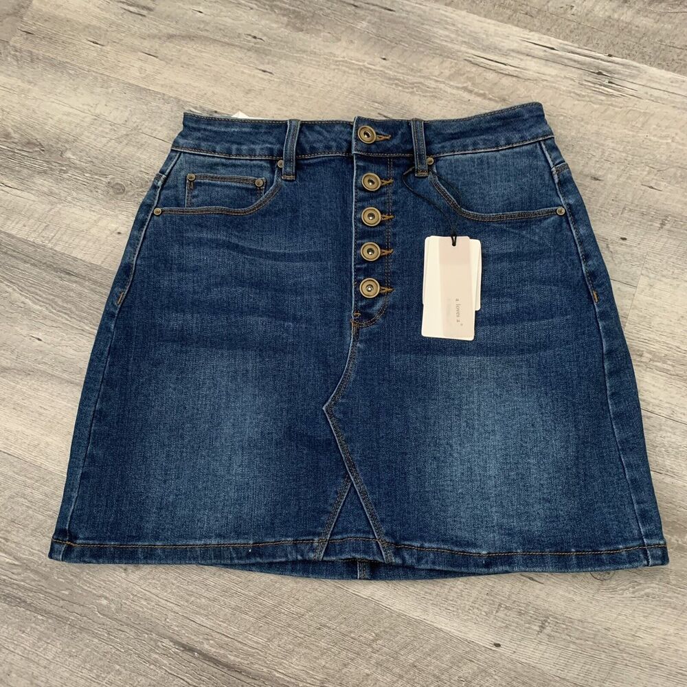 A loves A Womens Size 25 High Rise Denim Mini Skirt Button Front Blue Jeans $89